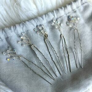 BHLDN ANTHROPOLOGIE BRIDAL CRYSTAL BEADED TWIGS HAIR PINS SET OF 5